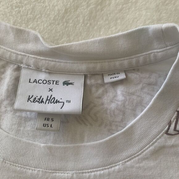 Lacoste X Keith Haring Unisex Shirt Size Large White Black Design Alligator Logo - Picture 5 of 10